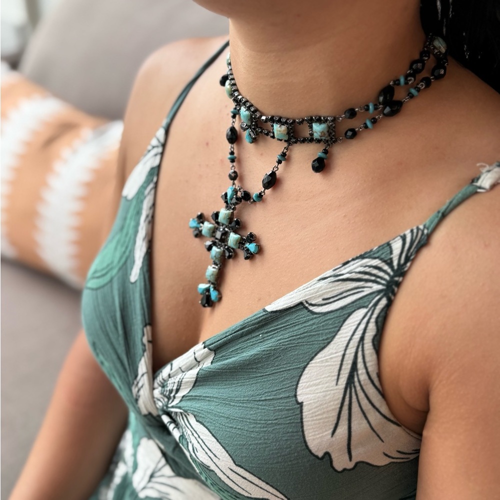 Nicky Butler Turquoise and Black Cross Necklace Vintage